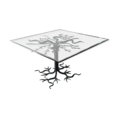 table basse pied en forme - verre fer