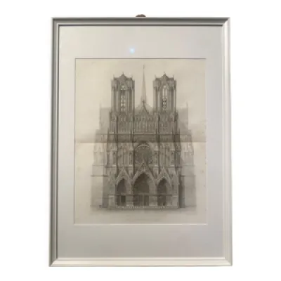 Lithographie de la cathédrale - reims