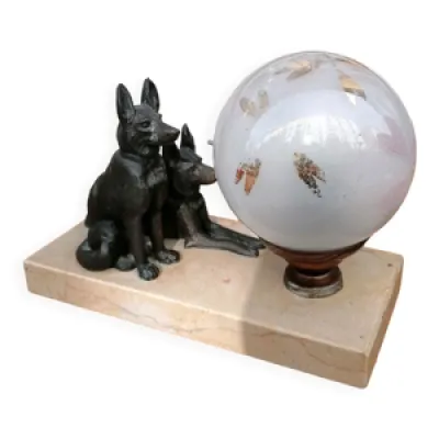Lampe sujets chiens en - marbre globe verre