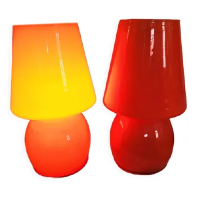 2 lampes Vedelux oranges - verre murano