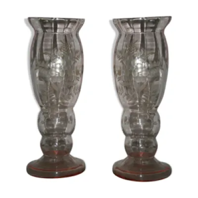 Paire de vases en verre - taille decor
