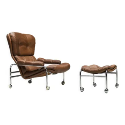 fauteuil suédois et - cuir brun