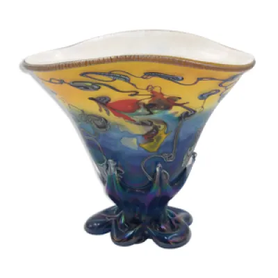 Vase en verre bleu et - bernard