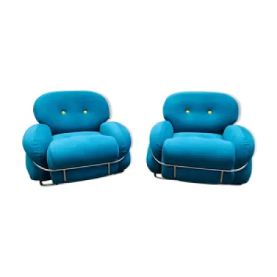 Paire de fauteuils bleus - 1960