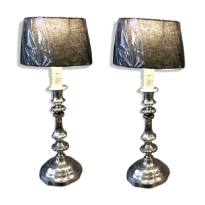Paire de lampes en bronze - style louis argente