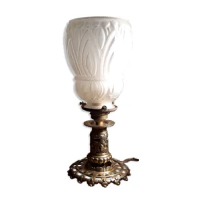 Lampe calice pied bronze - 1900 tulipe