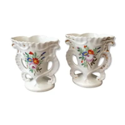 Paire vases mariee - porcelaine decor floral