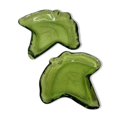 Deux vide poches en verre - feuilles