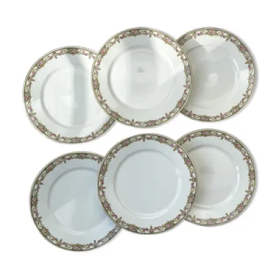 6 assiettes plates porcelaine - fleuris