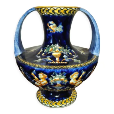 Vase à 2 anses polychrome - gien renaissance
