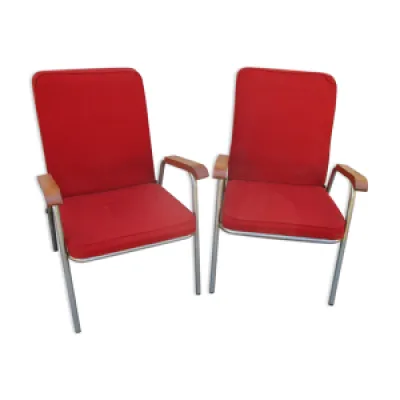 Paire fauteuils vintage - velours rouge