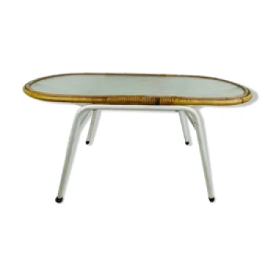 Table en rotin vintage - verre cadre