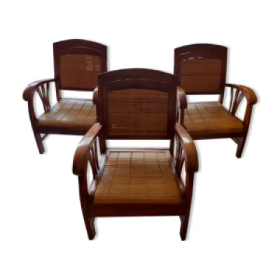 3 fauteuils en bois avec - coussin