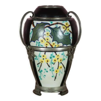 Vase ceramique avec monture argenté signé d'Argyl, Art nouveau, art déco, collection