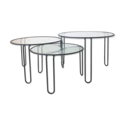 Set of three coffee tables - glass and