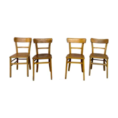 Série 4 chaises en bois - brasserie 1950