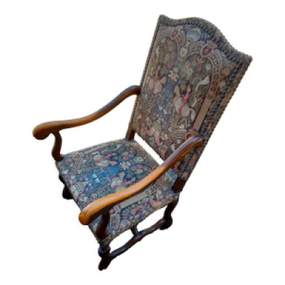 Fauteuil trône ancien - bois tapisserie