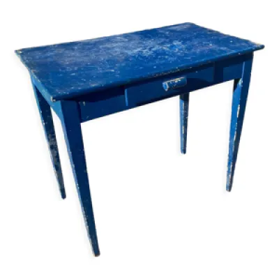 Table en bois peinte - tiroir bleu