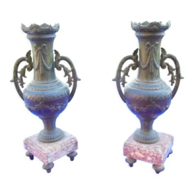 Paire de vases bougeoir - bronze marbre