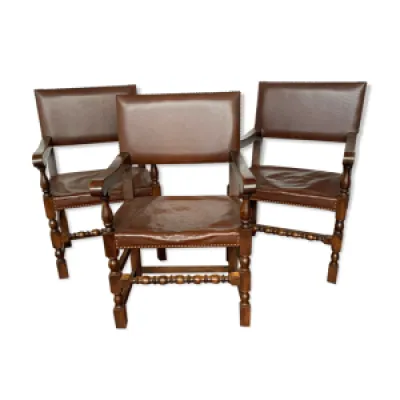 fauteuil de style renaissance - assise cuir