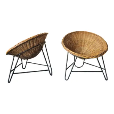 Paire de fauteuils en - bambou