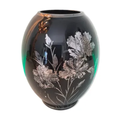 Vase ancien en verre - motifs floraux