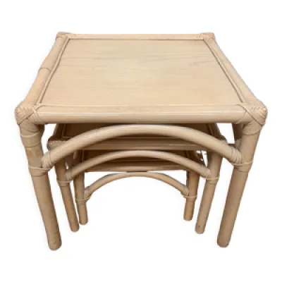 Trois tables basse empilables - bambou rotin