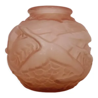 Vase boule art déco - rose oiseaux