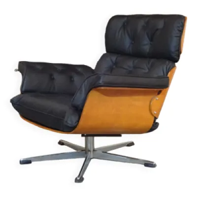 Chaise pivotante en cuir - 1960 noir