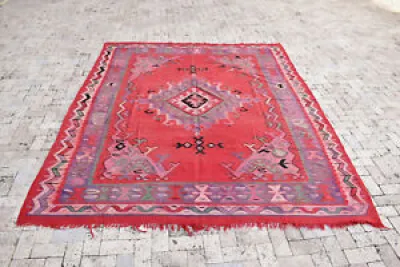 turkish Kilim Rug 93''x117'' - red oushak
