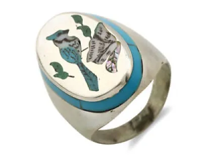 Zuni Inlaid Blue Jay Bird Ring