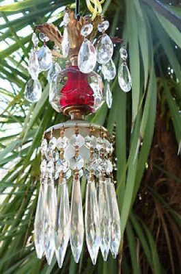 Vintage ruby red pressed - glass hanging