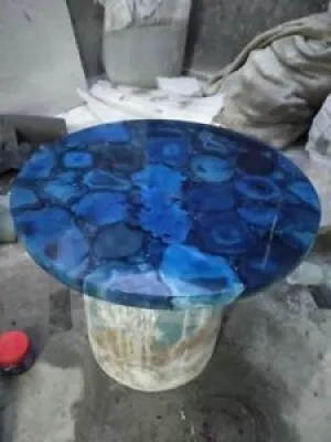 Blue agate side table, - top