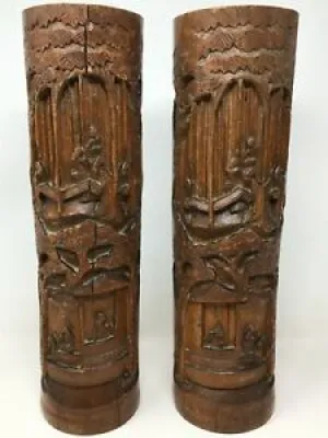 Paire de Vase En Bambou - carved