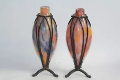 Paire vases verre soufflé - monture