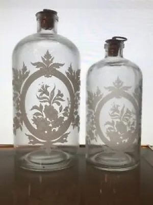 Two Vintage frosted Etched - glass