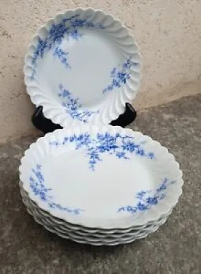 6 assiettes calotte porcelaine - bleues