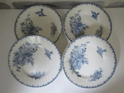 XIX  4 Assiettes plates bleues