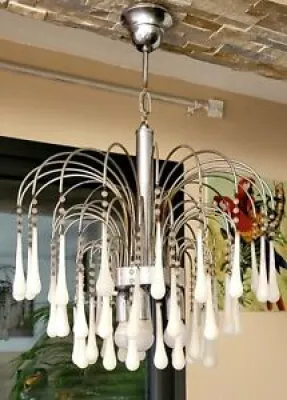 Lustre pampilles opaline murano, lustre goutte d'eau italie, chandelier murano.