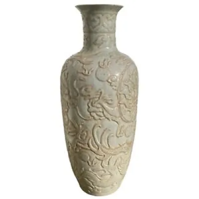 Vase chinois ancien, Dragon, Perle Céleste, Vase Asiatique Ancien, Grand Vase