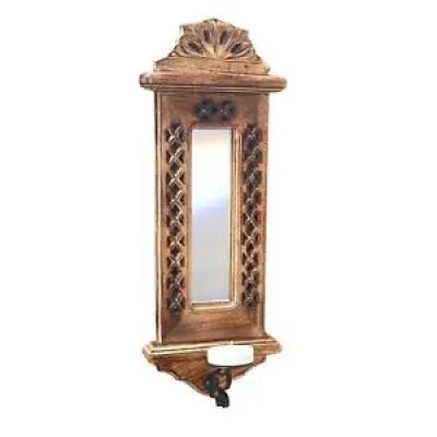 Wooden wall mirror with - candle holder