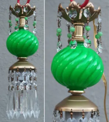 Vintage Swirl Glow Green - brass pendant
