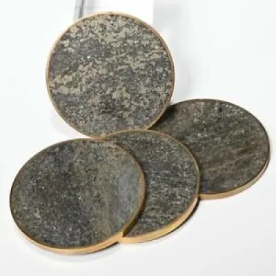 Black Gray Gold Marble Brass Coasters