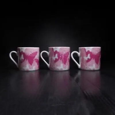 3 tasses café porcelaine - papillon