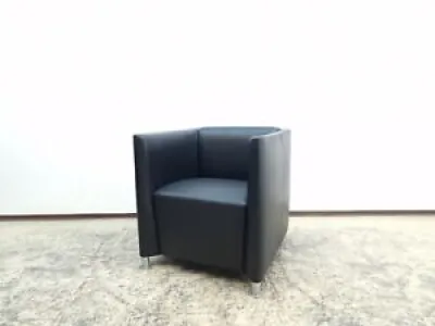 Fauteuil Walter Knoll club design cuir véritable chaise noir #0454