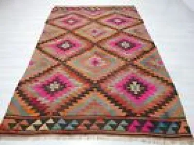 Hand Woven Colorful Kilim - turkish wool