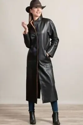 Femmes Cuir Noir Long Fashion Manteau