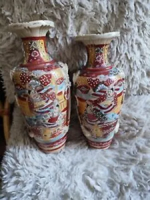 Satsuma paire de vases - feuillage