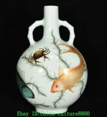 7.8 Qianlong pastel porcelaine carpe dorée deux oreilles vase vase