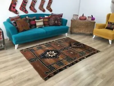 Brown blue rug, Turkish - oushak kars
